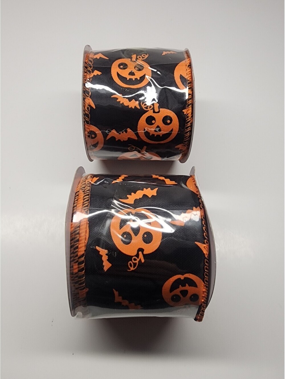 Halloween Decorative Ribbon 2.5 in x 9 ft jack o'lantern/Orange/Black NEW 2 Pack